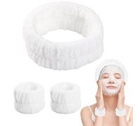 Bighan 3 Pezzi Fasce per Lavaggio di Viso, Fasce di Testa per Lavaggio di Viso Trucco e Braccialetto da Polso, per Bagno Yoga, Skincare Bande, per Spa Trucco, Bianco