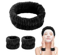 Bighan 3 Pezzi Fasce per Lavaggio di Viso, Fasce di Testa per Lavaggio di Viso Trucco e Braccialetto da Polso, per Bagno Yoga, Skincare Bande, per Spa Trucco, Nero
