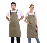 BIGHAS Grembiule stile H con tasca posteriore per donne, uomini, regolabile, grande, confortevole, cucina, casa, cucina, cucina, 12 colori, Cachi, Large