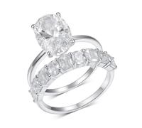 Bigiotteria anelli, anelli da donna con dita piccole, set da 2 anelli con taglio ovale 4,5 ct, moissanite 9 K, oro bianco 9 K, misura 49 (15,6)