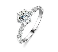 Bigiotteria anelli da donna, set da 4 strati, 1 carati, rotondi, moissanite, argento, oro bianco 18 carati, misura 50 (15,9)