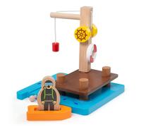 Bigjigs Rail porto con gru, barca e subacqueo