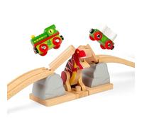 Bigjigs Toys Set di treni in legno T-Rex Bursting Bridge – accessori dinosauri