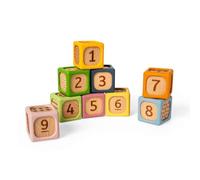 Bigjigs Toys Blocchi morbidi | Set di blocchi per bambini in silicone e legno, cubi impilabili Montessori per bambini, set di cubi morbidi con numeri, kit di giocattoli impilabili per l'apprendimento