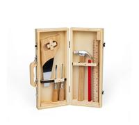 Bigjigs Toys Cassetta degli attrezzi fai da te, 6 attrezzi in legno per bambini,