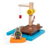Bigjigs Toys, Crane Dock, Diver & Dinghy, Wooden Toys, Bigjigs Train Accessories