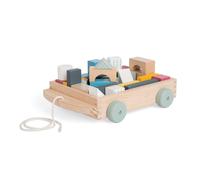Bigjigs Toys FSC Certified Brick Pull Along Cart - Wooden Pull Along Wagon with