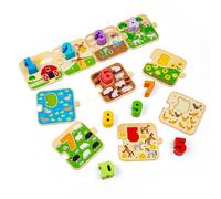BIGJIGS TOYS puzzle in legno con immagini e numeri 1-10 (vita in fattoria)