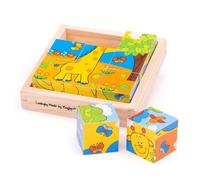 Bigjigs Toys Safari Cube Jigsaw Puzzle - 9 Piece Toddler Puzzles, Quality Jigsaw