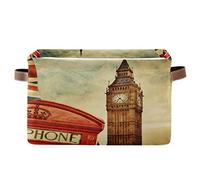 BIGJOKE, cestino portaoggetti, in stile vintage, con bandiera di Londra e Big Ben Inghilterra, pieghevole, con manici, cestino portaoggetti in tessuto, per la casa, l’armadio e l’ufficio