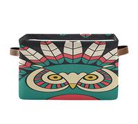 BIGJOKE - Cesto portaoggetti, a forma di gufo, in stile etnico, pieghevole, con manici, in tessuto, per mensola, casa, armadio e ufficio