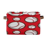 BIGJOKE - Cesto portaoggetti a forma di pallina da baseballs per riporre giocattoli, cestello pieghevole con manici, cestino portaoggetti in tessuto, per mensole, casa, armadio e ufficio