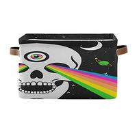 BIGJOKE - Cesto portaoggetti a forma di teschio arcobaleno, per riporre i giocattoli, cestello pieghevole con manici, in tessuto, per la mensola, la casa, l’armadio e l’ufficio