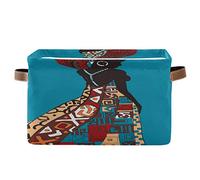 BIGJOKE - Cesto portaoggetti, da donna etnica africana, a forma di cubo, pieghevole, con manici, in tessuto, per mensola, casa, armadio e ufficio