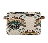 BIGJOKE - Cesto portaoggetti, in stile etnico, a forma di cubo, pieghevole, con manici, in tessuto, per mensola, casa, armadio e ufficio