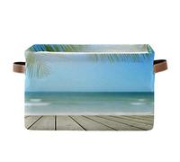 BIGJOKE Ocean Beach Palm Tree - Cesto portaoggetti a forma di cubo per giocattoli, cestino pieghevole con manici, cestino in tessuto, per mensola, casa, armadio e ufficio