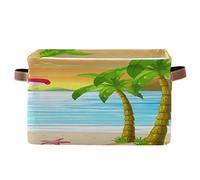 BIGJOKE Ocean Beach Palm Tree - Cesto portaoggetti a forma di cubo per giocattoli, cestino pieghevole con manici, cestino in tessuto, per mensola, casa, armadio e ufficio