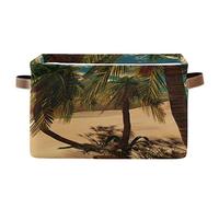 BIGJOKE Ocean Beach Palm Tree - Cesto portaoggetti a forma di cubo per giocattoli, cestino pieghevole con manici, cestino in tessuto, per mensola, casa, armadio e ufficio
