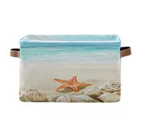 BIGJOKE Ocean Beach Seashells - Cesto portaoggetti a forma di cubo per riporre giocattoli, cestello pieghevole con manici, in tessuto, per mensola, casa, armadio e ufficio