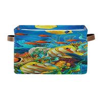 BIGJOKE Ocean Tropical Fish Coral Cesto portaoggetti Cubo per riporre i giocattoli, cestino per vestiti pieghevole con manici in tessuto, cestino portaoggetti per la casa, l’armadio e l’ufficio