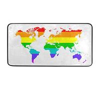 BIGJOKE Tappetino educativo con mappa del mondo arcobaleno, antiscivolo, in gomma, comodo zerbino per cucina, bagno, decorazione domestica, 99 x 51 cm