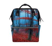 BIGJOKE Zaino per pannolini con foglie di bosco rosse, multifunzione, grande capacità, borsa per il cambio del bambino, casual, elegante, da viaggio, per mamma e papà
