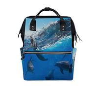 BIGJOKE Zaino per pannolini Ocean Beach Dolphin Wave multifunzione, grande capacità, borsa fasciatoio con cerniera casual elegante zaino da viaggio per mamma papà Baby Care