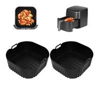 BigKing 2PZ Stampi Di Quadrato per Friggitrice Ad Aria, 21 * 21 * 8.8cm, Nero, Contenitori Silicone per Friggitrice Ad Aria, Teglia Silicone Solo per Philips NA230 COSORI6.2L COSORI5.5L