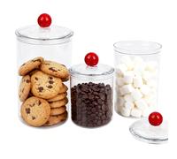 BigKing 3PZ Barattoli in Plastica Ermetico Con Coperchio, Trasparente, 67 Once, 47 Once e 30 Once, Senza BPA, Barattolo di Caramelle, Dispenser per Batuffolo di Cotone per Cucina e Bagno