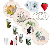 BigKing 4 Set di Kit da Ricamo per Principianti con 4 Cerchi da Ricamo in Plastica, Kit per Ricamo Fai da Te, Set per Punto Croce con Motivo e Istruzioni, Bello e Bello