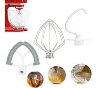 BigKing Kit da 3 Pezzi di Kitchen Accessori per Robot da Cucina, con Frusta a 6 Fili Gancio per Impastare e Frusta Piatta, Adatto per 4,5-5 QT Stand Mixers Serie