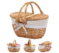 BigKing Picnic Basket, Cestino da Picnic in Vimini Con Coperchio e Manico, 26×18×15cm, Stile Country, Piccola Capacità per Picnic, Damigelle Che Portano Fiori e Spargono Petali Ai Matrimoni