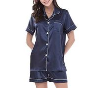 BigKing Pigiama Manica Corta Imitazione Seta Donne Tinta Unita Imitazione Seta Homewear Due Pezzi Pulsante Pigiama per La Casa Tempo Libero Viaggio