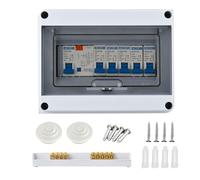 BigKing Scatola di Distribuzione Impermeabile a 8 Vie IP65 e Interruttore Automatico, Include 1P+N63 6 6 10 20 32A, Tipo AC 63A/30mA FI RCD