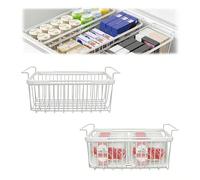 BigKing Set di 2 organizer per congelatore estensibile, lunghezza regolabile da 39 a 59,5 cm, cestino per congelatore con maniglie, cestino salvaspazio (bianco)