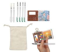 BigKing Set Mini Tavolozza Acquerelli da Viaggio con 1 Mini Tavolozza per Dipingere, 6 Pennelli Acquerello, 6 CM Quaderno per Schizzi, Borsa di Tela e Clip per Raccoglitore (Colore del legno)