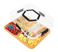 BigKing Vassoio da Portata in Bambù, Vassoio Aperitivi Con Coperchio e 6 Slot, Tagliere in Bambù per Formaggi, Contenitori per Frutta, Snack, Dolci, Verdure, Noci, Picnic