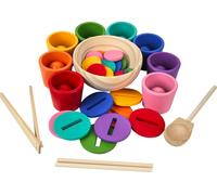 Biglie arcobaleno, monete e coppette - set Montessori in legno 8 colori