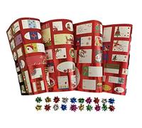 Biglietti Adesivi Natalizi e Coccarde Adesive a Stella, Confezione di Etichette Natalizie e Coccarde Multicolore Metalliche per regali fai da te, Box da 50 pz.