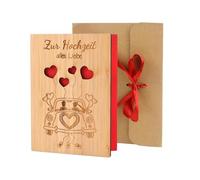 Biglietti Auguri Matrimonio con Busta, Biglietto di Auguri in Legno 11x15cm, Biglietto Anniversario Matrimonio, Biglietto di Auguri in Bambù Scritto a Mano per le Congratulazioni di Matrimonio
