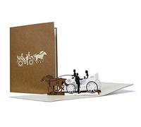 Biglietti auguri matrimonio per sposi originali, partecipazioni matrimonio 3d classiche e eleganti, inviti matrimonio pop up con carrozza e sposi vintage, L18