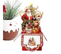 Biglietti d'auguri di Natale 3D con buste | Biglietto di auguri retrò a 4 strati con Babbo Natale renna e albero - Biglietto di feste familiari con buste, per la famiglia, gli amici, i ragazzi e le F