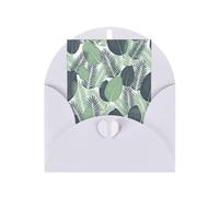 Biglietti d'auguri in carta bianca con foglie tropicali verdi stampate, biglietti verticali per appunti, buste per ringraziamento, inviti