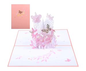 Biglietti d'auguri pop-up rosa per compleanno, biglietti d'auguri 3D con farfalle e fiori per donne, mogli, ragazze, figlie, festa della mam