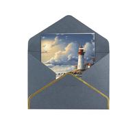 Biglietti di auguri, 17,5 x 11,5 cm, vuoti, con scritta "Sea Lighthouse Sandbeach", biglietti di auguri pieghevoli con buste, biglietto di ringraziamento per tutte le occasioni