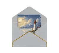 Biglietti di auguri, 17,5 x 11,5 cm, vuoti, con scritta "Sea Lighthouse Sandbeach", biglietti di auguri pieghevoli con buste, biglietto di ringraziamento per tutte le occasioni