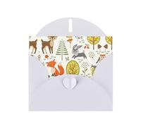 Biglietti di auguri bianchi con motivo animali del bosco, per compleanni, San Valentino, feste, matrimoni, 10 x 15 cm, busta bianca