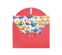 Biglietti di auguri colorati con dinosauri in stile cartone animato, biglietti di ringraziamento, biglietti di invito per feste