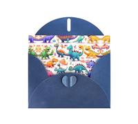Biglietti di auguri colorati con dinosauri in stile cartone animato, biglietti di ringraziamento, biglietti di invito per feste
