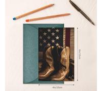 Biglietti di auguri con bandiera americana con stivali da cowboy, biglietti vuoti con buste, biglietti di ringraziamento, biglietti per appunti, biglietti di buon compleanno, biglietti di San